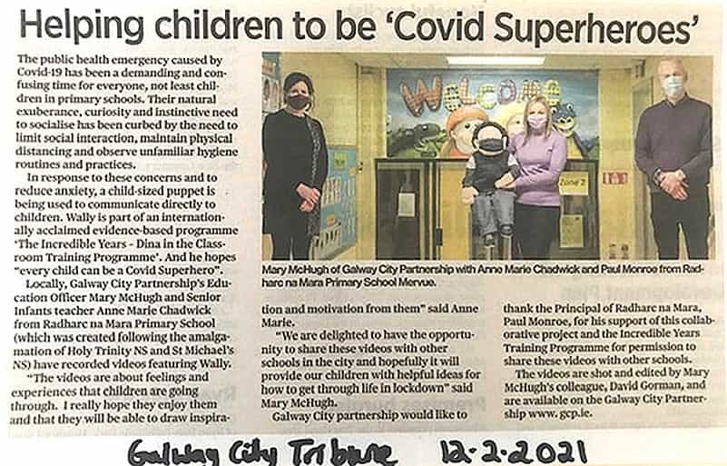 Covid Superheros with Wally in the Galway City Tribune
